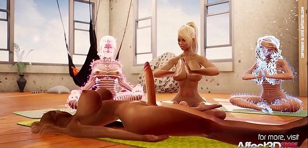  Yoga class animation with two hot futanari babes